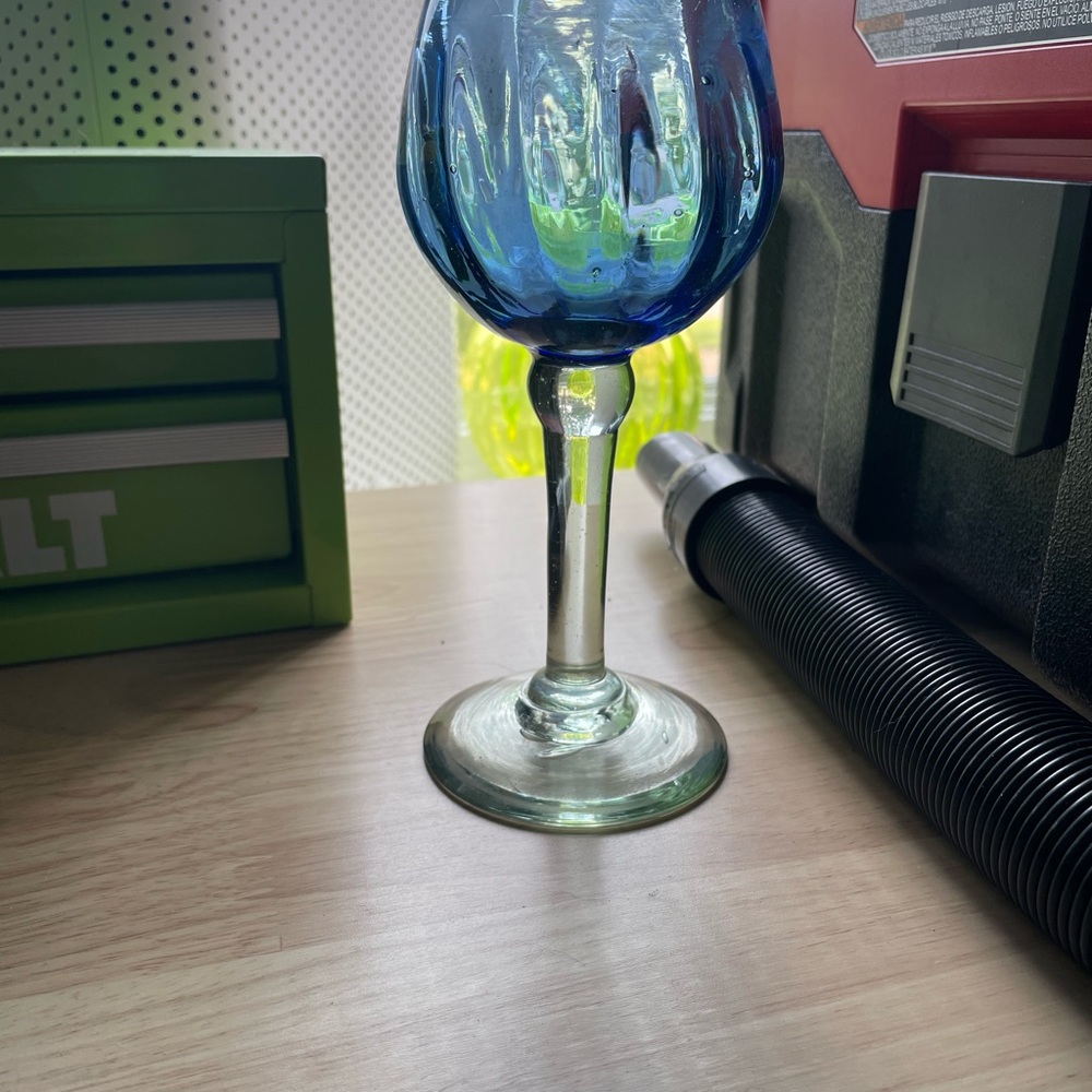 Heavy blown Blue Glass Goblet